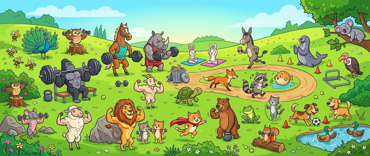 Illustration: Tiere trainieren im Park