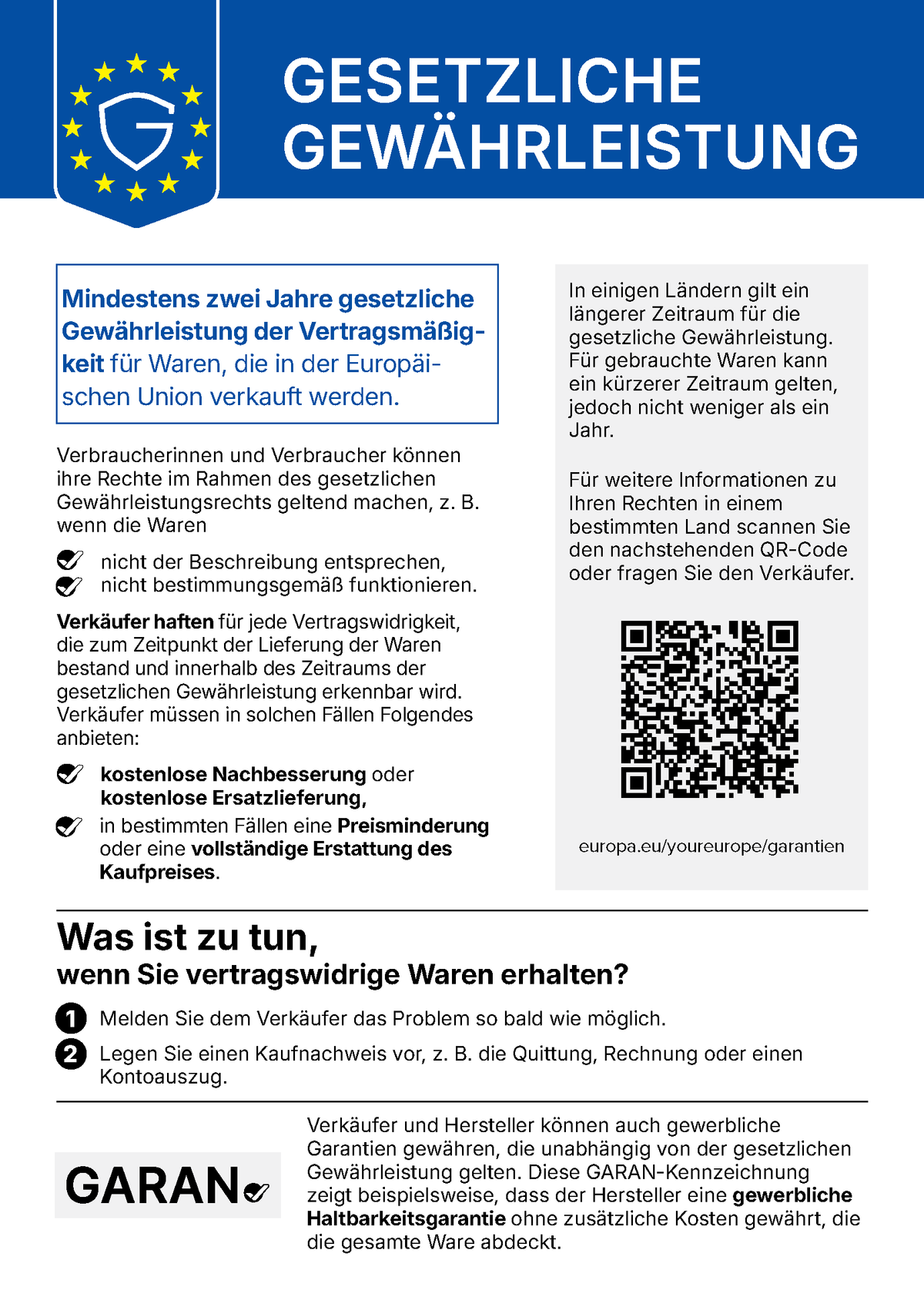 EU-einheitliche Mitteilung über Ihre gesetzlichen Gewährleistungsrechte