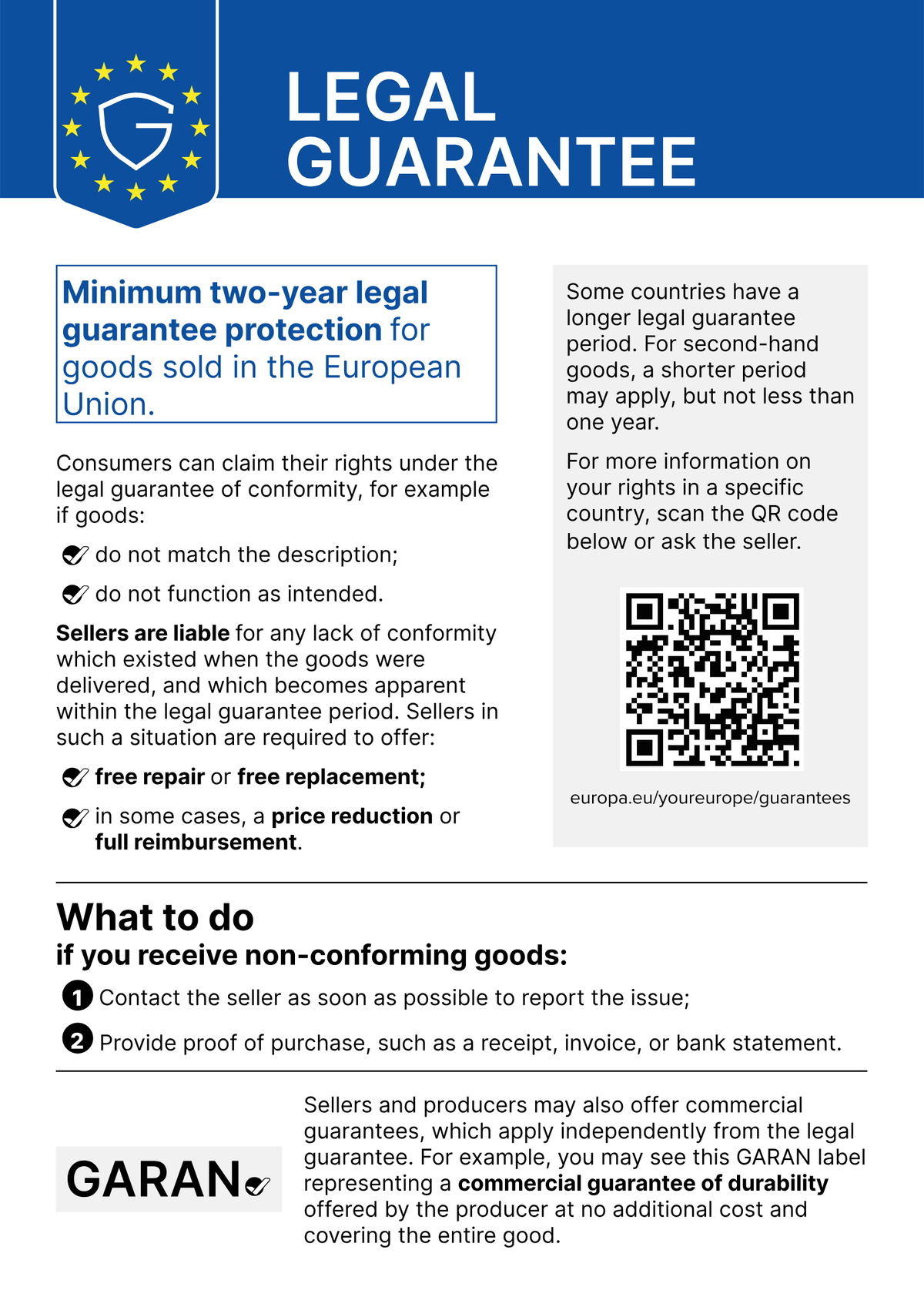 EU harmonised notice on your statutory legal guarantee rights